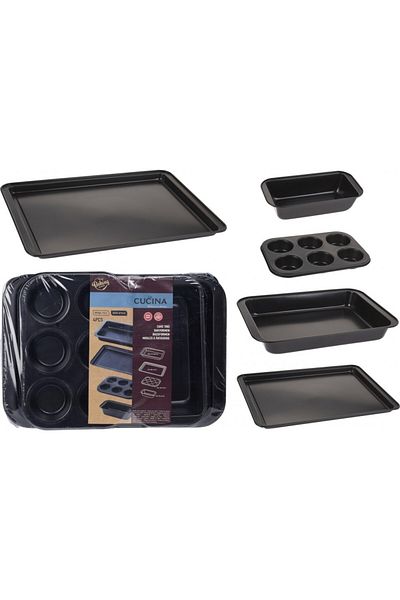 Excellent Houseware Σετ 4 ταψιών ζύμης από την Cucina, ανθρακούχο χάλυβα, αντικολλητικά