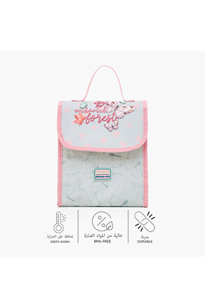 Roll Road Butterfly Print Lunch Bag with Adjustable Strap and Flap Closure