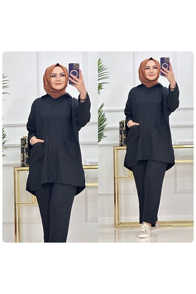 NİSUM MODA Linen Look Pocket Shirt Suit