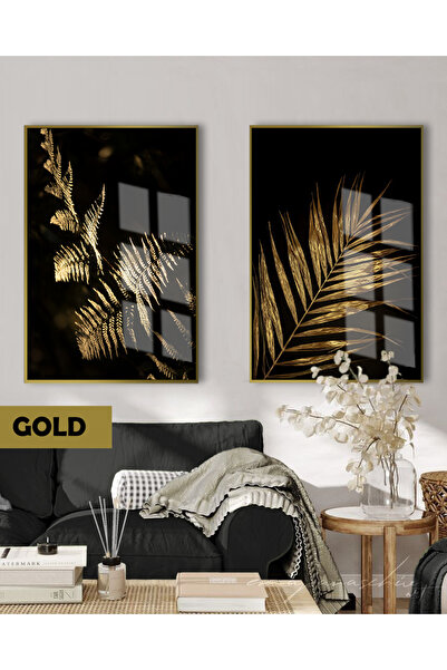 Harikabirev HARİKABİREV | SET BLACK&GOLD COMBINAȚIE DE FRUNZE MACRO 01 | TABL...