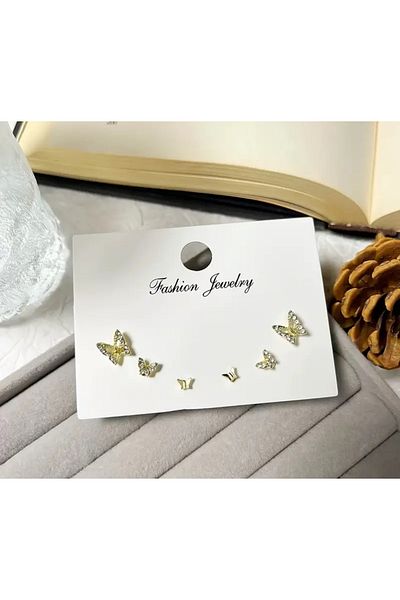La Saade Aurora Butterflies- Triple Gold Color Butterfly Earring Set