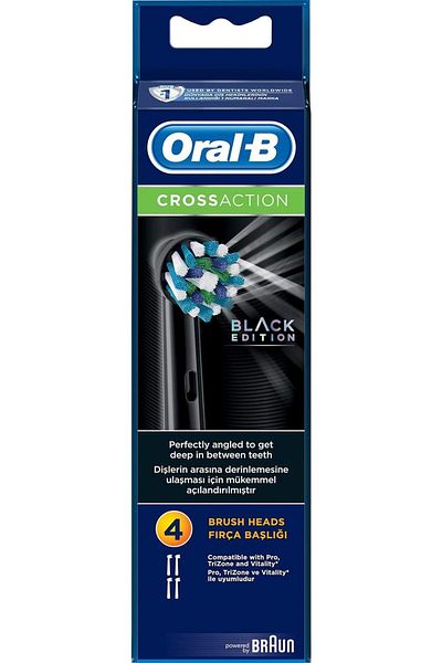 Oral-B CrossAction Black Toothbrush Heads Pack Of 4 Replacement Refills For Electric Rechargeable To