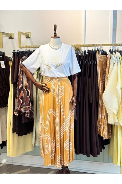 The Zest Boutique Safran Diz Boyu Dokuma Etek