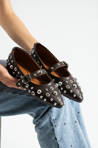 Neva'nın Butiği Tramo Trok Accessory Single Band Pointed Toe Women's Ballerinas
