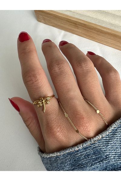 ringbox Gold Steel Tarnish Free Dragonfly Ring