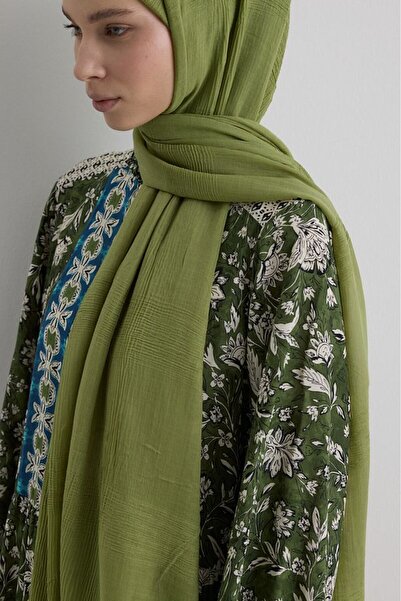 FENZA SCARF BRICE AGES șal din bumbac cu franjuri lungi verde