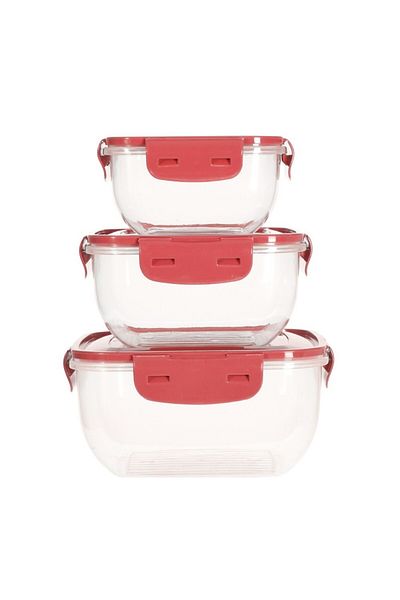 Excellent Houseware Set de 3 caserole Alberta, plastic, roșu, 500, 900, 1500 ml