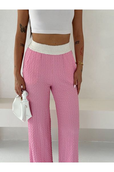 Gugus Women's Seersucker Waist Gucci Elastic Wide Leg Summer Pants