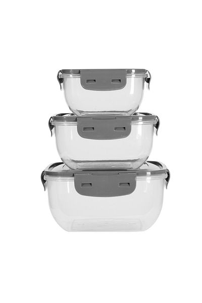 Excellent Houseware Set de 3 caserole Alberta, plastic, gri, 500, 900, 1500 ml