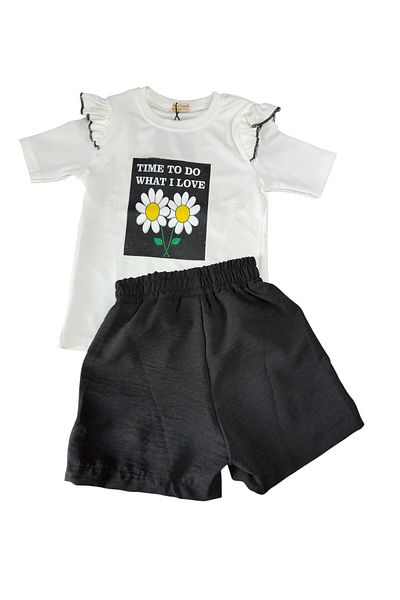 Kamex Daisy Printed Short Sleeve T-Shirt Shorts Girl's Set