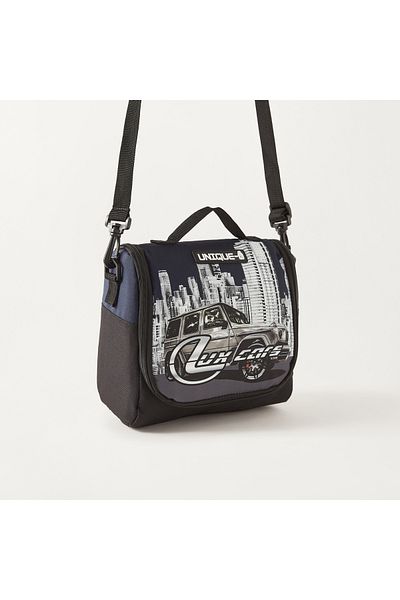 Unique -1 Car Print Lunch Bag with Adjustable Strap and Zip Closure