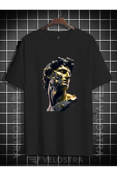 Velostra تي شيرت ذهبي كبير الحجم مطبوع عليه إيكاريوس للجنسين