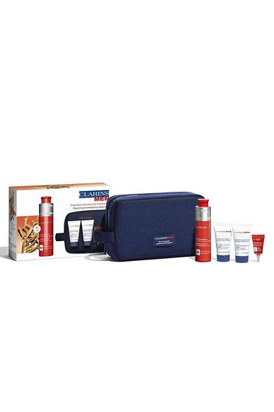Clarins Men Cleansing & Energizing Set – Energizing Gel, Scrubbing Foam, Shampoo, Eye Gel, Travel Kit