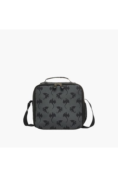 ST Right St.Right All-Over Dragon Print Lunch Bag with Adjustable Strap and Zip Closure