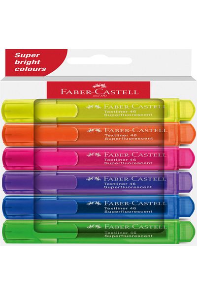 OEM Faber-castell, Textliner 46, Textmarker, Set 6 Pack, Durable Chisel Tip 125 mm, Water Based Ink