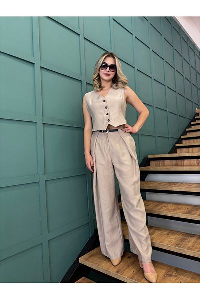 AYHAN Women's Belted Vest-Pants Set