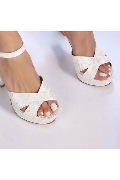 Felisya Butik Lace Patterned Wedding Dress Platform Heels Shoes 13Cm-Felisyabutik