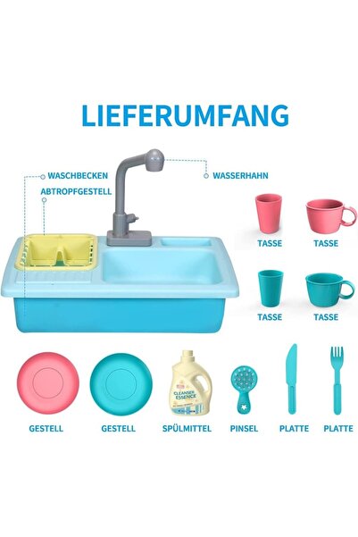 dalimag Kitchen Toy Set, QttvbTna, Sink, Hot Water Faucet, 14 Pieces, Multicolor