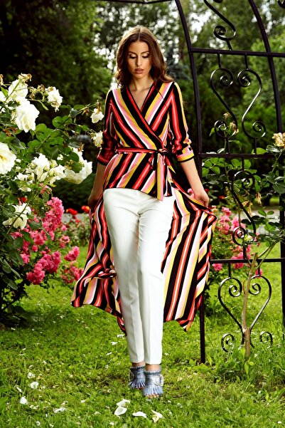 Atmosphere Fashion Bluză asimetrică cu dungi colorate