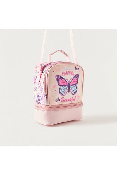 MUST Butterfly Print Lunch Bag with Adjustable Strap and Top Handle