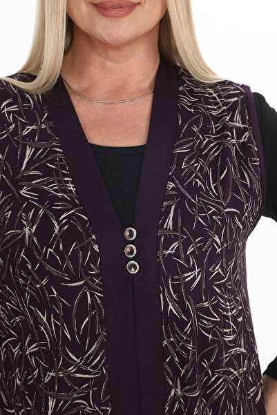 motix Desenli Düğmeli Kadın Yelek – Rahat Kalıp