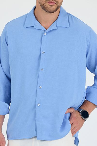 Trn JNS Baby Blue Summer Aerobin Λινό Ανδρικό πουκάμισο Oversize με υφή