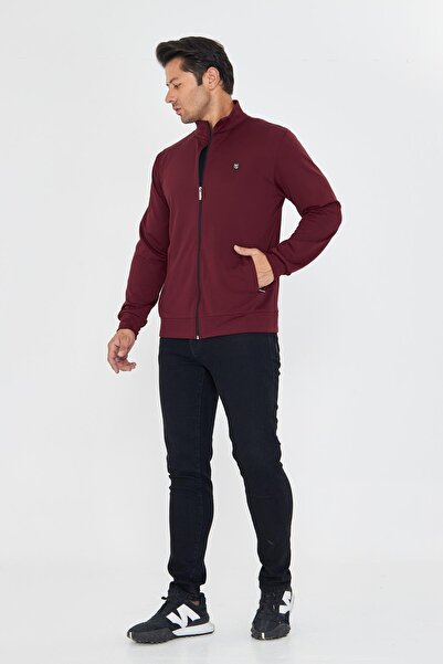Marco Ferry Чоловічий світшот з повним застібкою-блискавкою та капюшоном бордовий 5256SW-B
