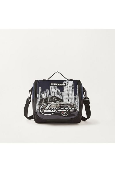 Unique -1 Car Print Lunch Bag with Adjustable Strap and Zip Closure