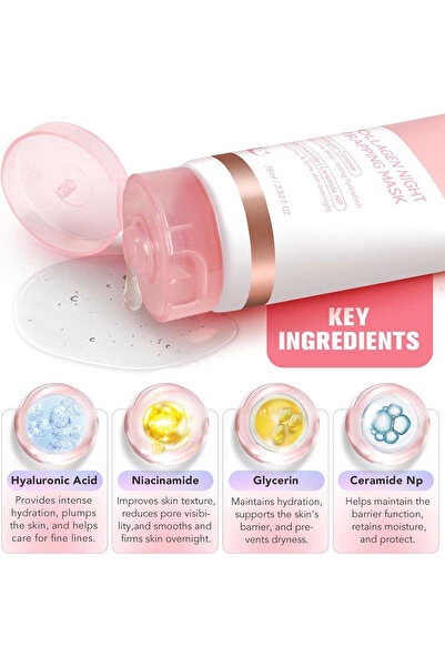 NOVA KISS Premium Night Mask with Collagen, Niacinamide, Ceramide NP, Deep Hydration, 75 ml