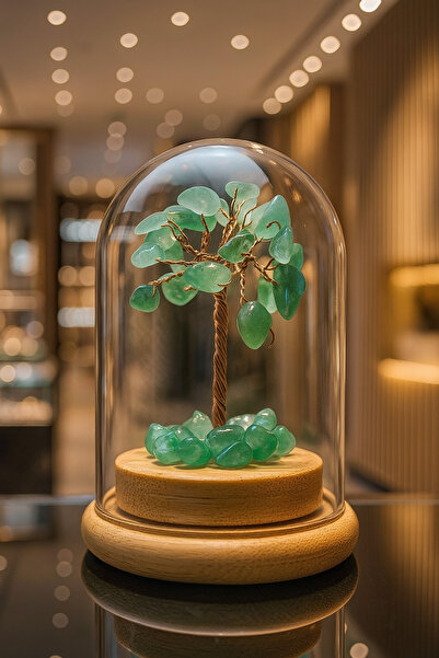 Altınsoy collection Cam Fanus İçinde Aventurin Taşı Hayat Ağacı