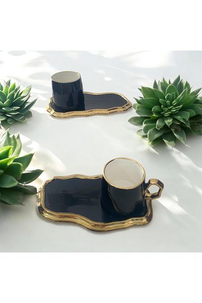 partridge store Gold Gilding Porcelain Coffee Cup with Ikram Plate Set of 2
