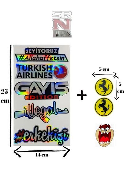 GMS Motorcycle Hologram Sticker Set 14*25cm + Frrari Logo Drop 5*5cm + Tzmnya Sticker