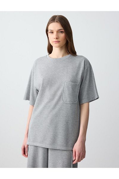 Jimmy Key Silver Relaxed Cut Crew Neck Elbow Sleeve Knitted Blouse