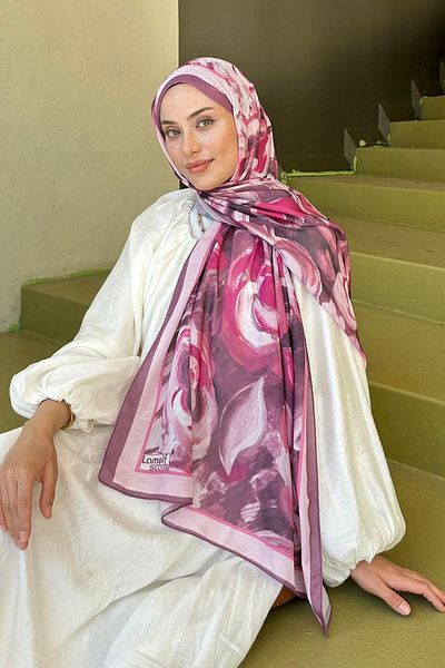 lamelif Flower Pattern Cotton Shawl Rose