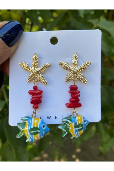 Gozibygoz Fish Figured Natural Stone Dangle Earrings