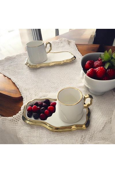 partridge store Gold Gilding Porcelain Coffee Cup with Ikram Plate Set of 2