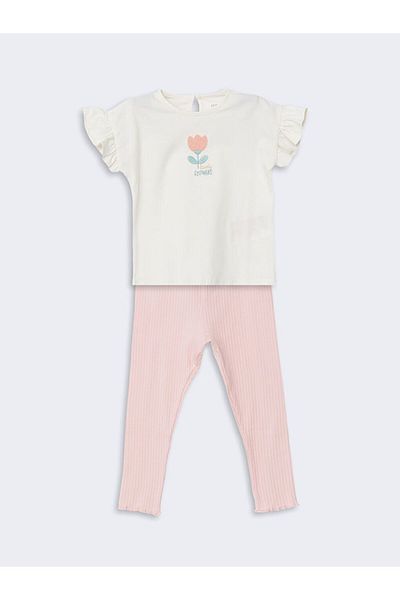 LC Waikiki Lcw Baby Organic Fabric Floral Baby Girl T-Shirt and Leggings 2-Pack
