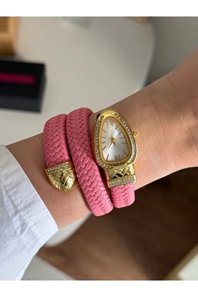 RoseandRoses Snake Coiled Leather Cord Pink (White Dial)