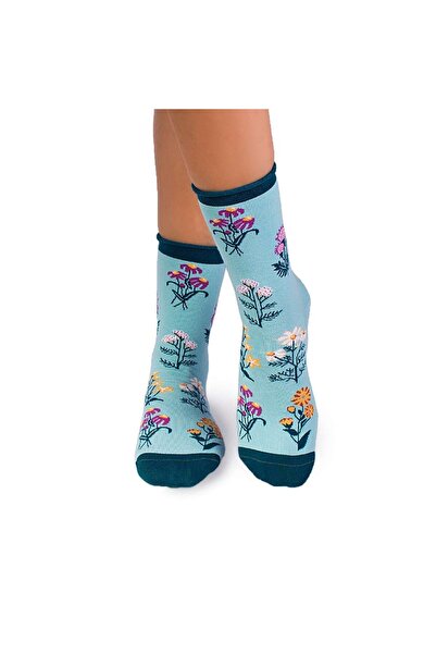 Pirin Hill Фини памучни чорапи с ментов флорален мотив