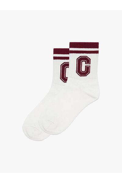 ablukaonline Men's Letter Detailed Socket Socks Claret Red