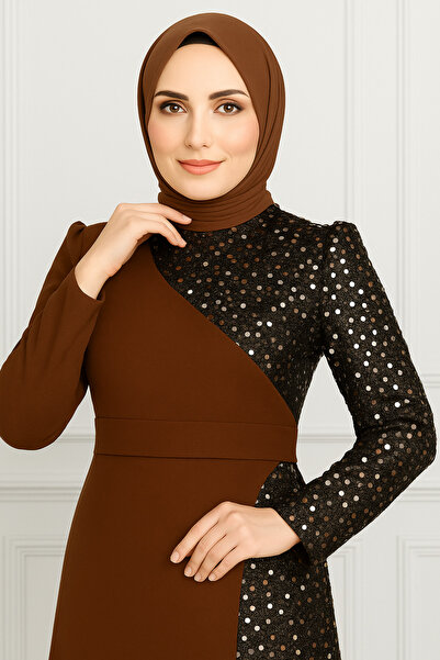Ayşe Melek Pullu Tesettür Balık Abiye Elbise 2777