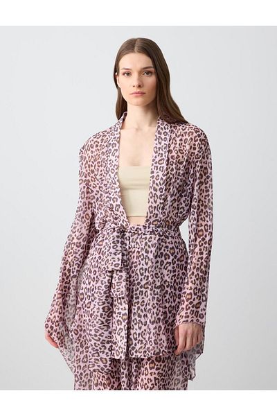 Jimmy Key Powder Pink Relaxed Cut Open Collar Patterned Woven Blouse