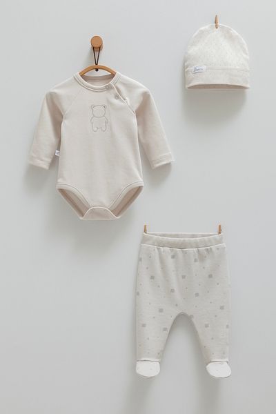 Caramell Little Emu Cute Bear 3-Piece Bodysuit Pants Hat