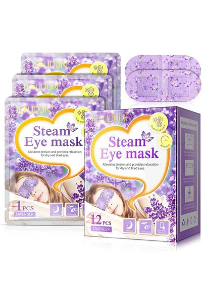 NOVA KISS Set of 12 Steam Eye Masks, Self-Heating for Relaxing Tired Eyes, Lavender