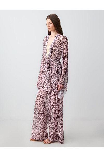 Jimmy Key Powder Pink High Waist Wide Leg Patterned Chiffon Woven Trousers
