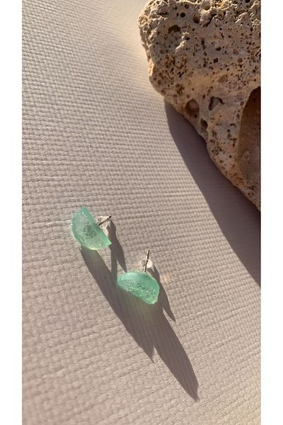 MISS GOLDEN Serrated Crystal Pattern Water Green Mini Semicircle Moon Shape Gold Accessories Epoxy Earrings Handmade