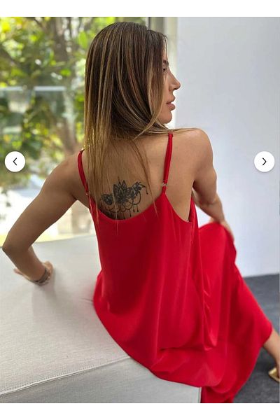 Zikuv Giyim ve Moda Tasarım Red Adjustable Strap Long Dress
