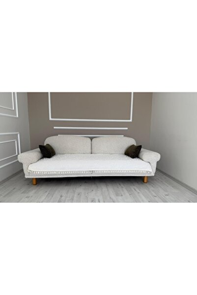 DİLETTO Bohemian Tasseled Patterned Seat Cover Covering the Seat Ecru 90 X 200