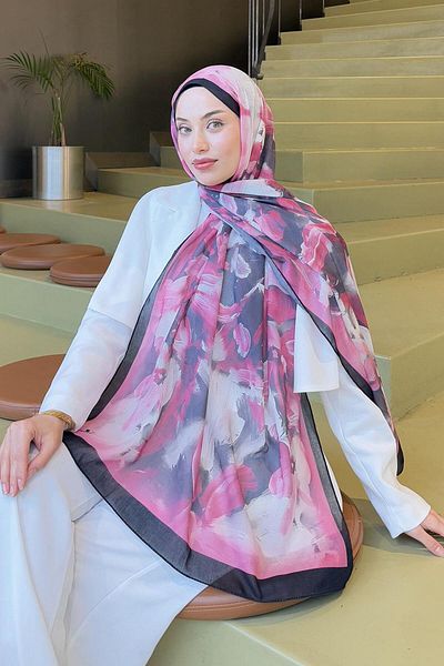 lamelif Elegant Pattern Cotton Shawl Cherry
