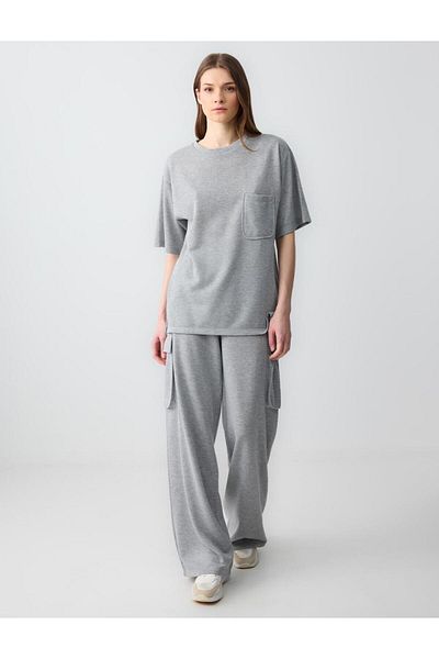 Jimmy Key Silver Relaxed Cut Crew Neck Elbow Sleeve Knitted Blouse